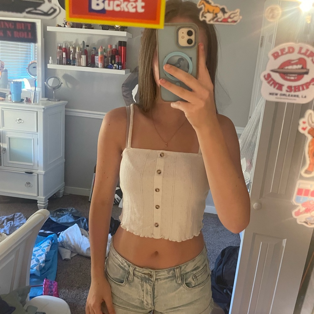 Volcom Cream Smocked Buttoned Camisole